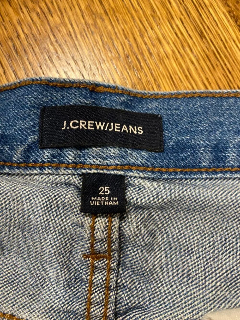 J.Crew Denim Mini Skirt — Size 25 | Medium Wash | Frayed Hem